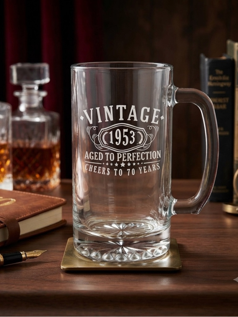 Vintage 1953 AGED TO PERFECTION Cheers to 70 years! Glass Beer Mug 16 oz…